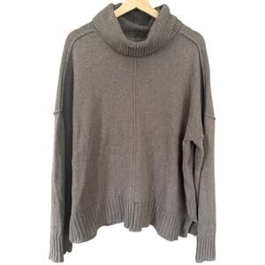 Lilla P Cotton Blend Oversized Slouchy Sweater Taupe Large